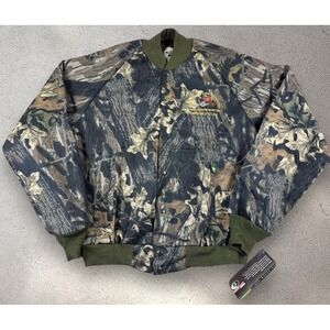 Vintage NWTF Mossy Oak Break Up Camo Bomber Jacket XL Turkey‎ Hunting NOS
